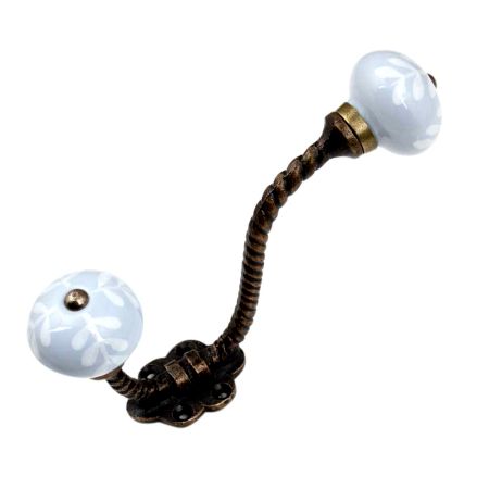 Grey Leaf Ceramic Floral Antique Rope Iron Hook